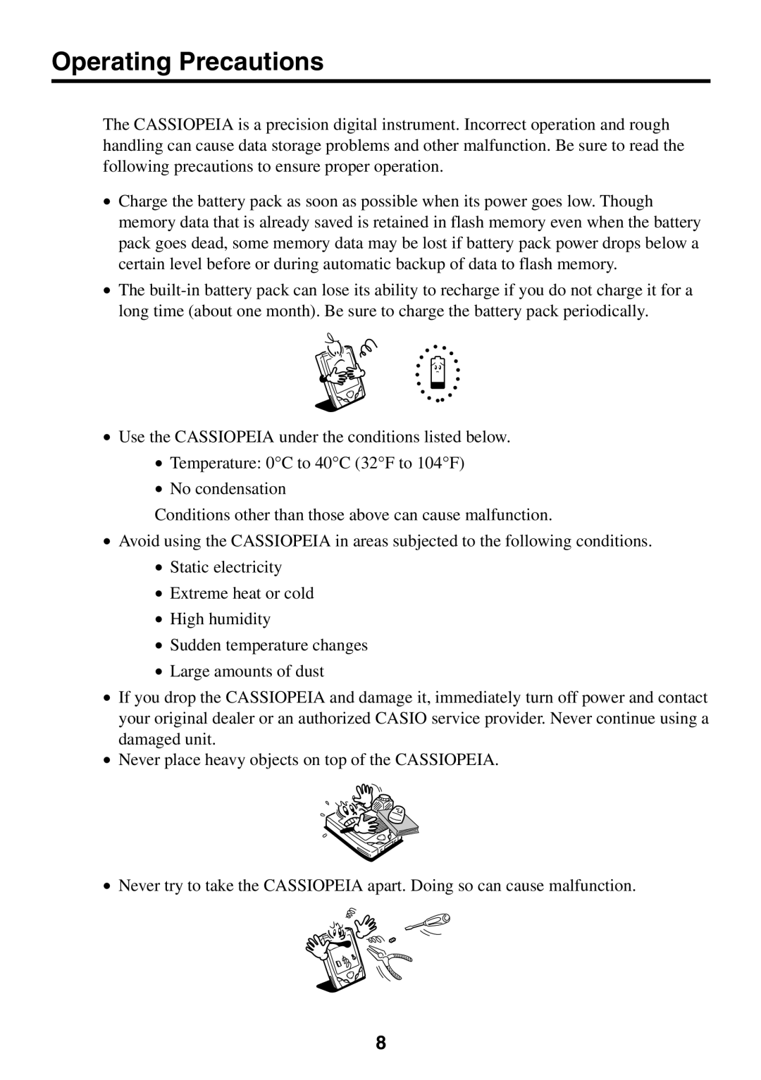 Casio BE-300 manual Operating Precautions 