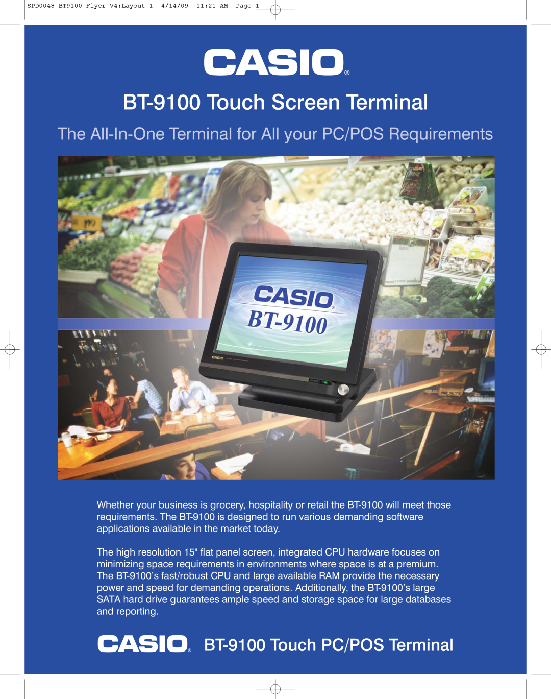Casio manual BT-9100 Touch Screen Terminal, The All-In-One Terminal for All your PC/POS Requirements 