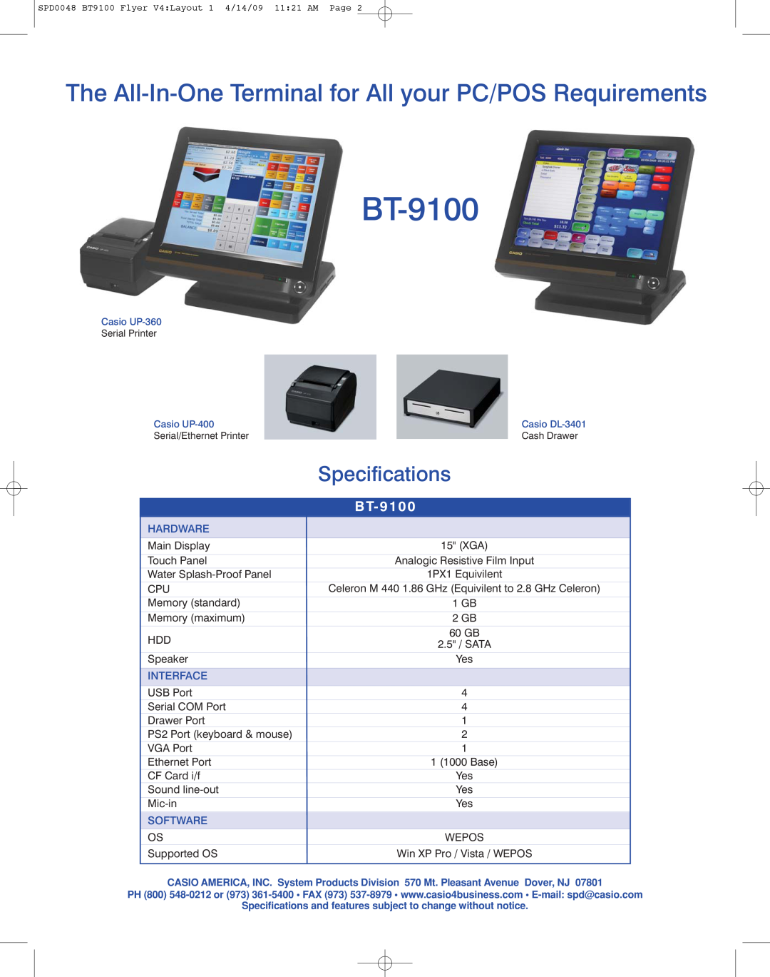 Casio BT-9100 The All-In-One Terminal for All your PC/POS Requirements, Specifications, B T- 9 1 0, Hardware, Interface 