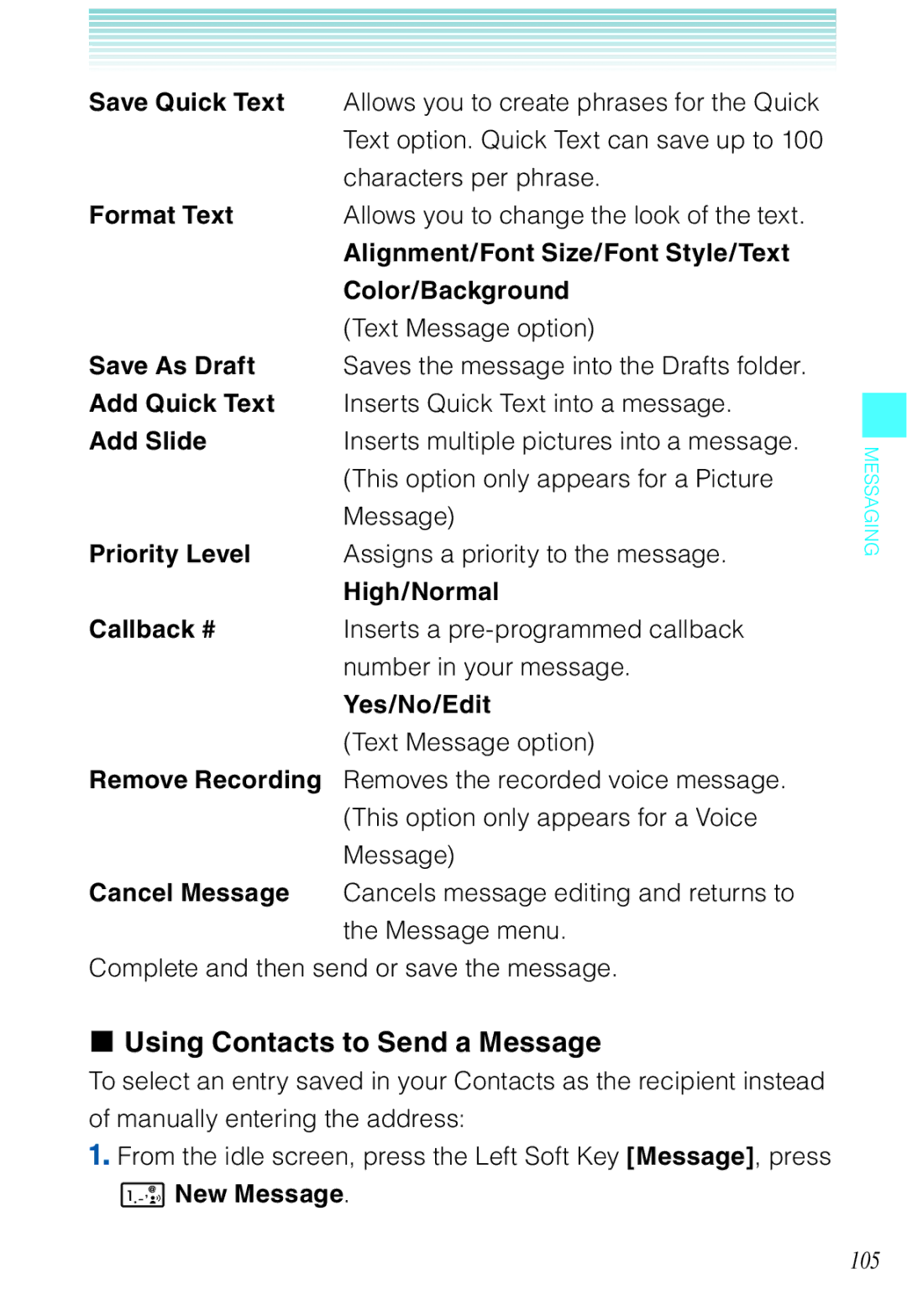 Casio C721 manual Using Contacts to Send a Message 