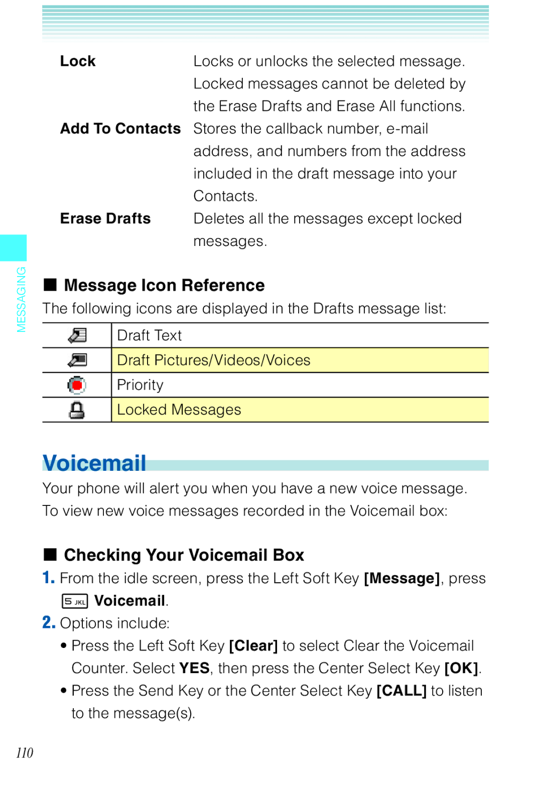 Casio C721 manual Checking Your Voicemail Box, Erase Drafts 