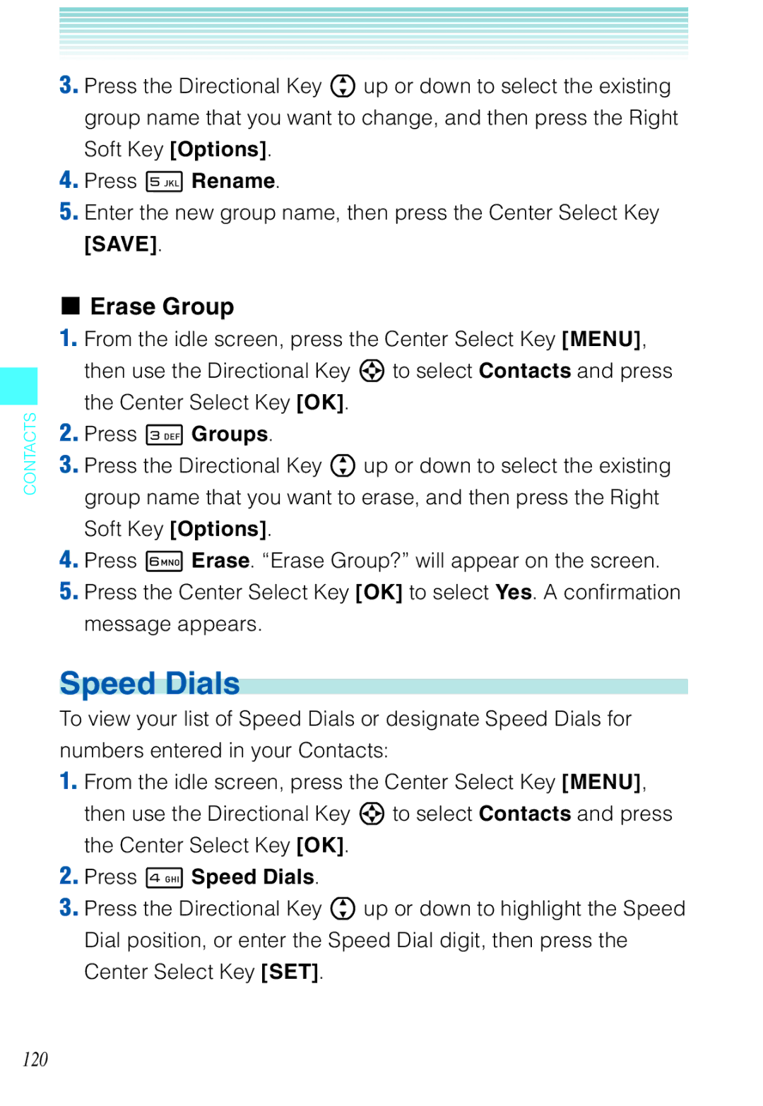 Casio C721 manual Speed Dials, Erase Group 