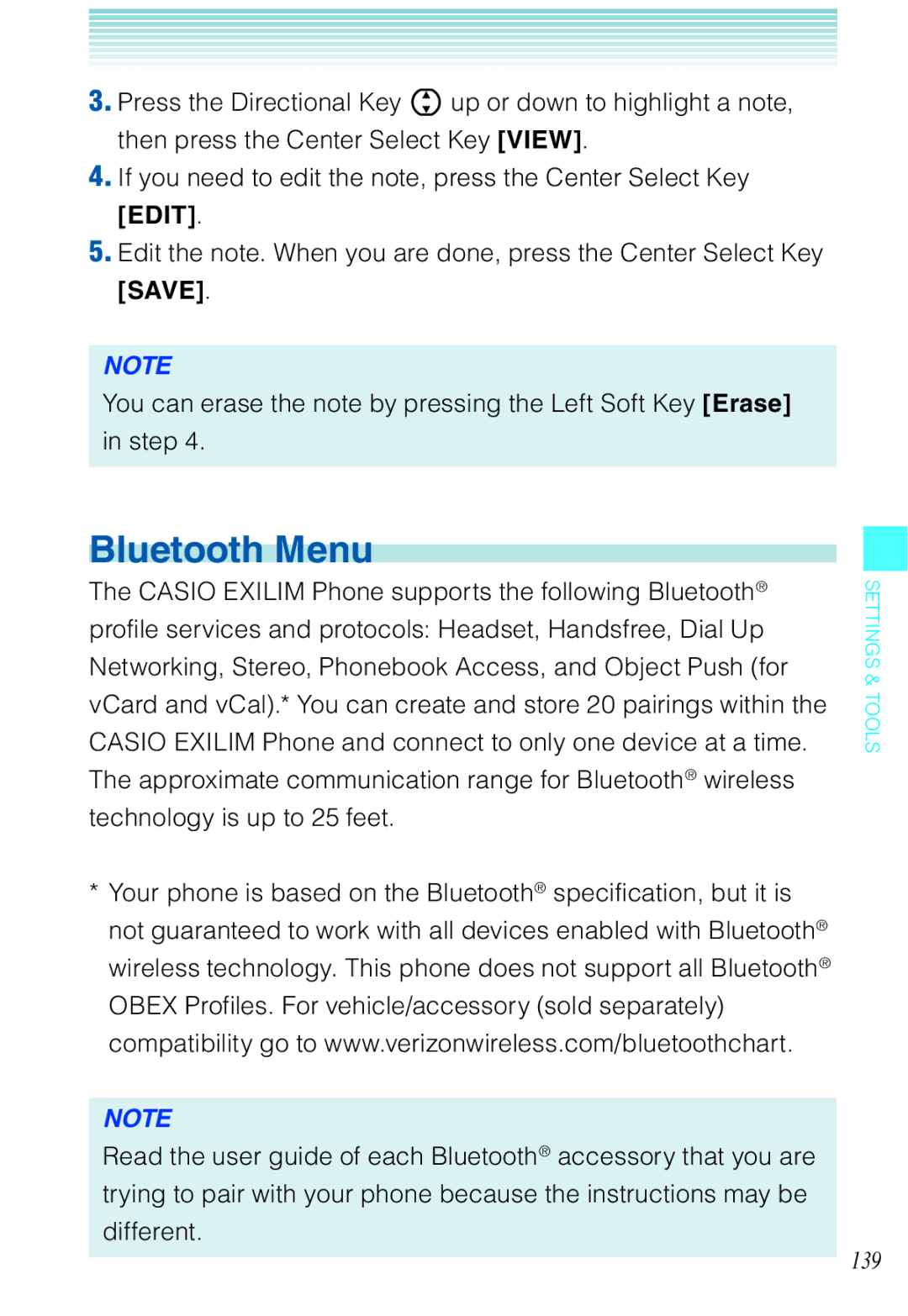 Casio C721 manual Bluetooth Menu 