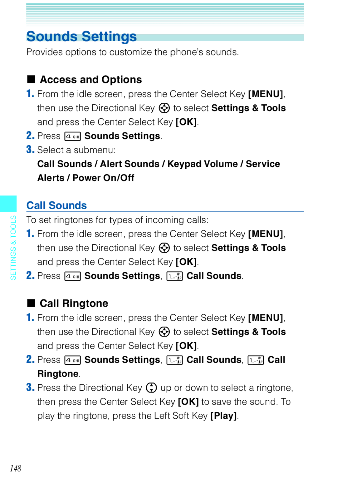 Casio C721 manual Sounds Settings, Call Sounds, Call Ringtone 