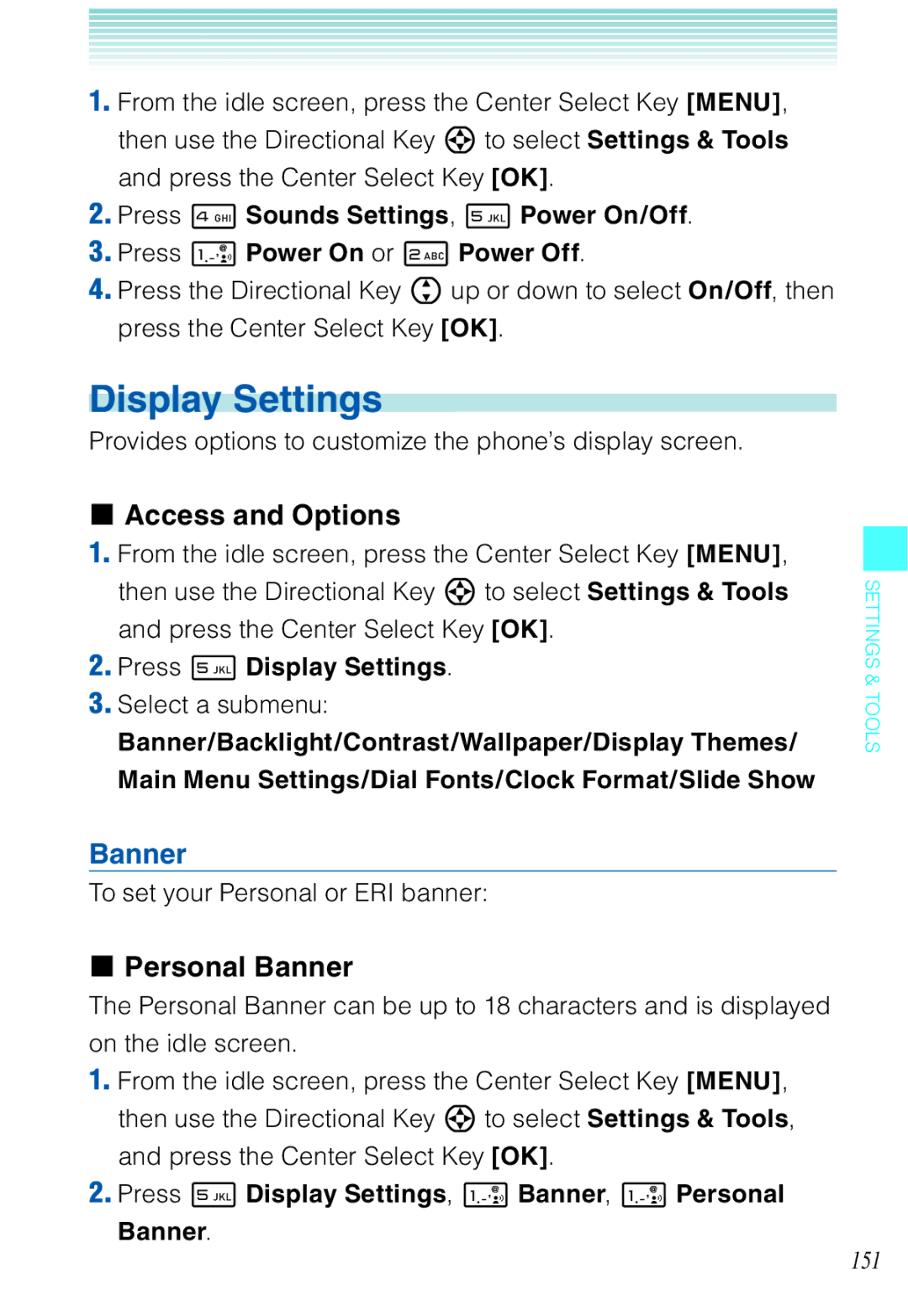 Casio C721 manual Press 5 Display Settings, 1 Banner, 1 Personal Banner 