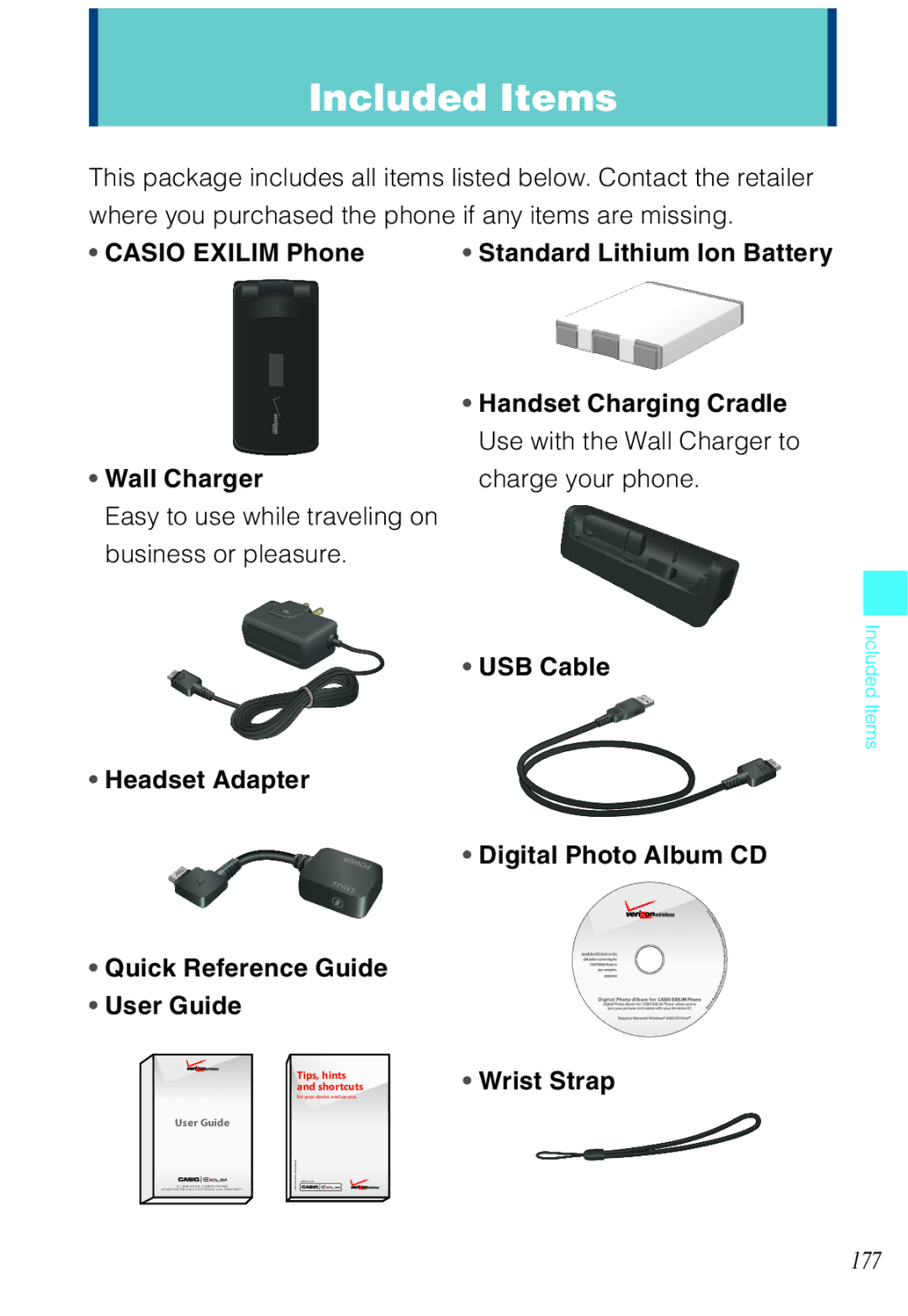 Casio C721 manual Included Items 