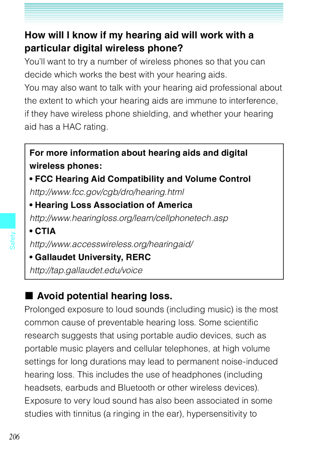 Casio C721 manual Avoid potential hearing loss, Gallaudet University, Rerc 