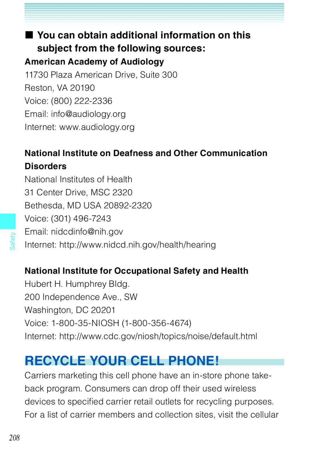 Casio C721 manual American Academy of Audiology, National Institute for Occupational Safety and Health 