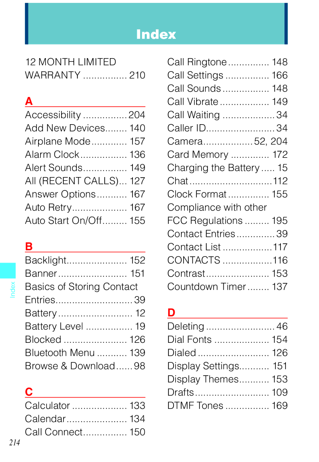 Casio C721 manual Index 