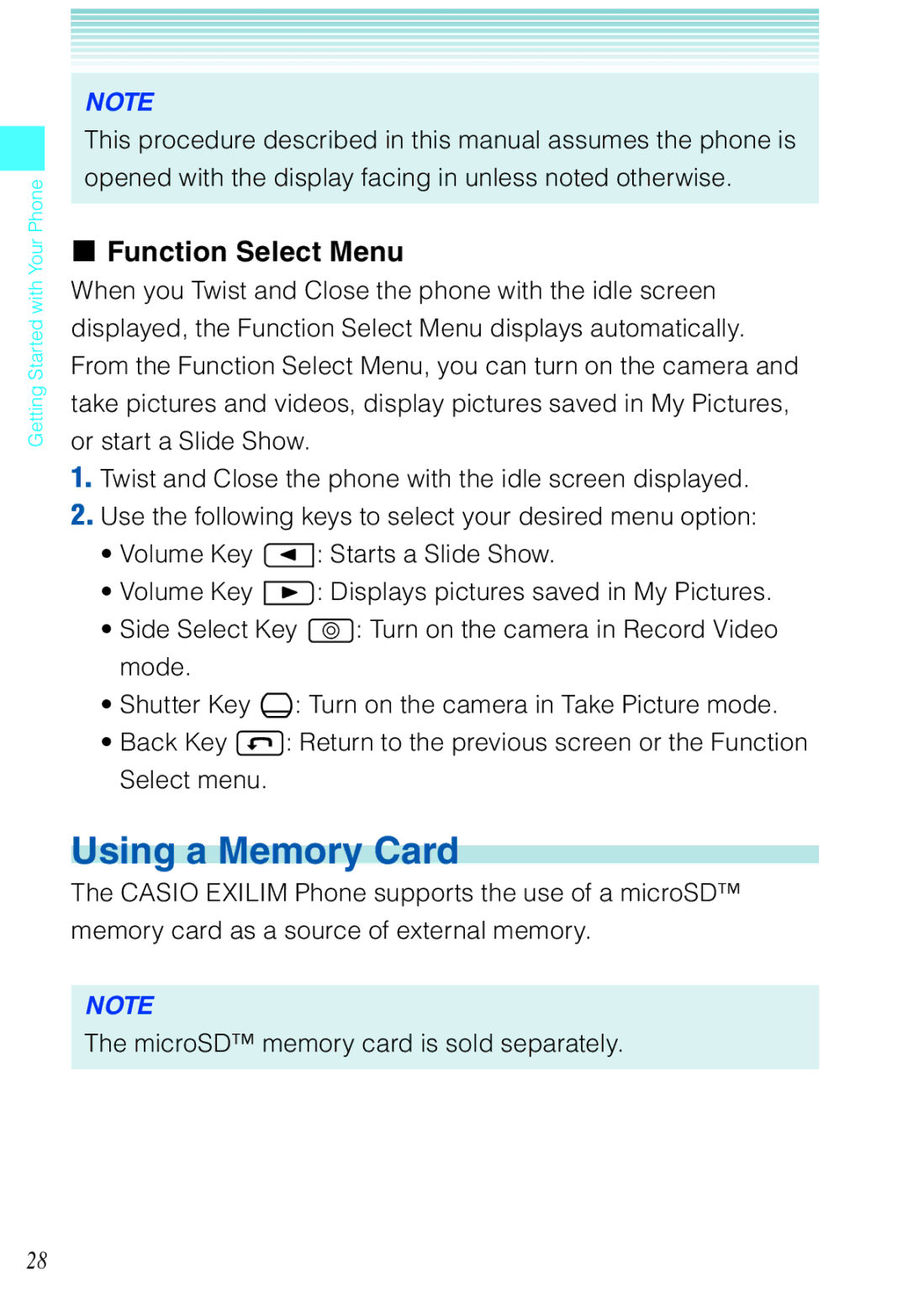 Casio C721 manual Using a Memory Card, Function Select Menu 