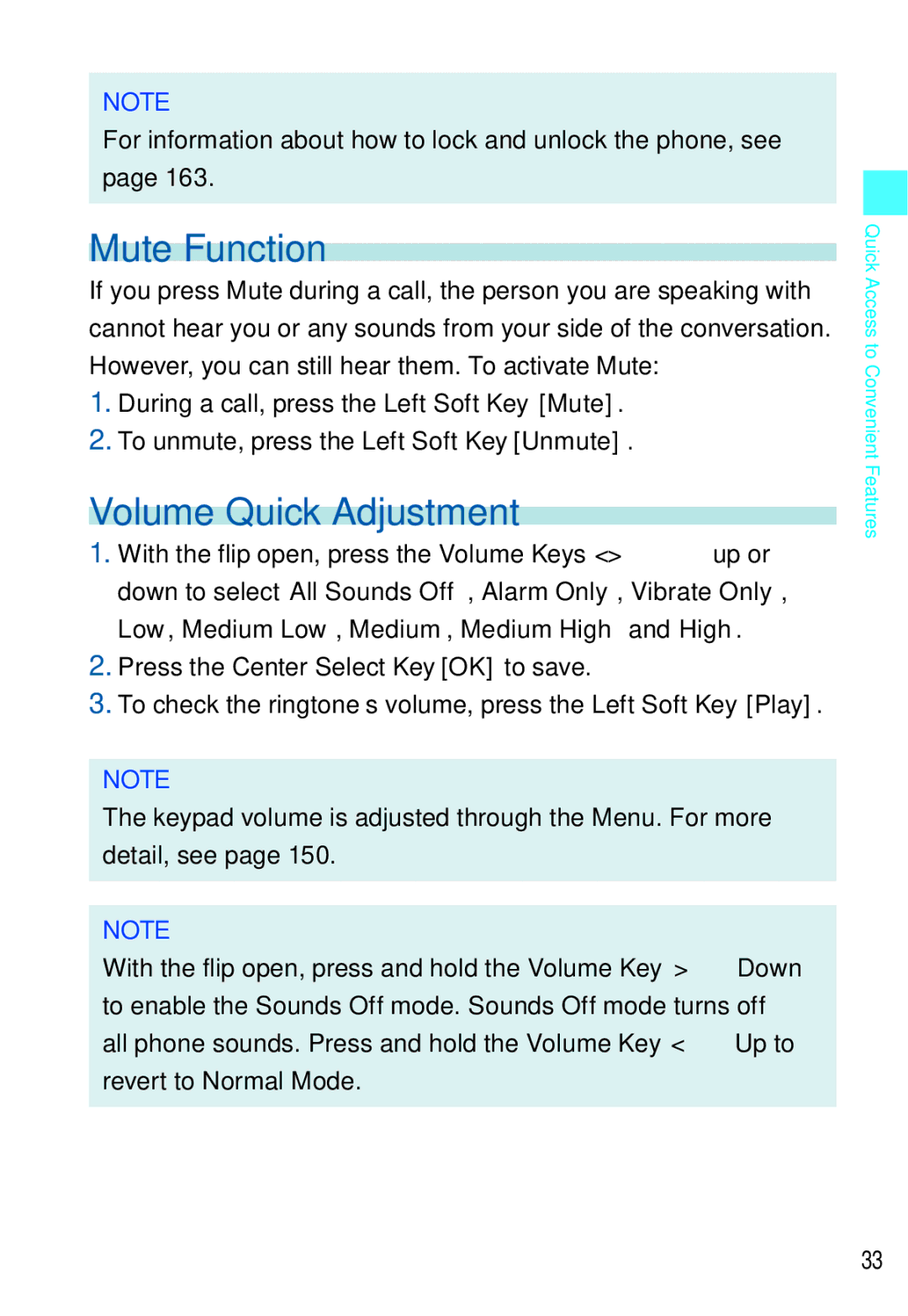 Casio C721 manual Mute Function, Volume Quick Adjustment 