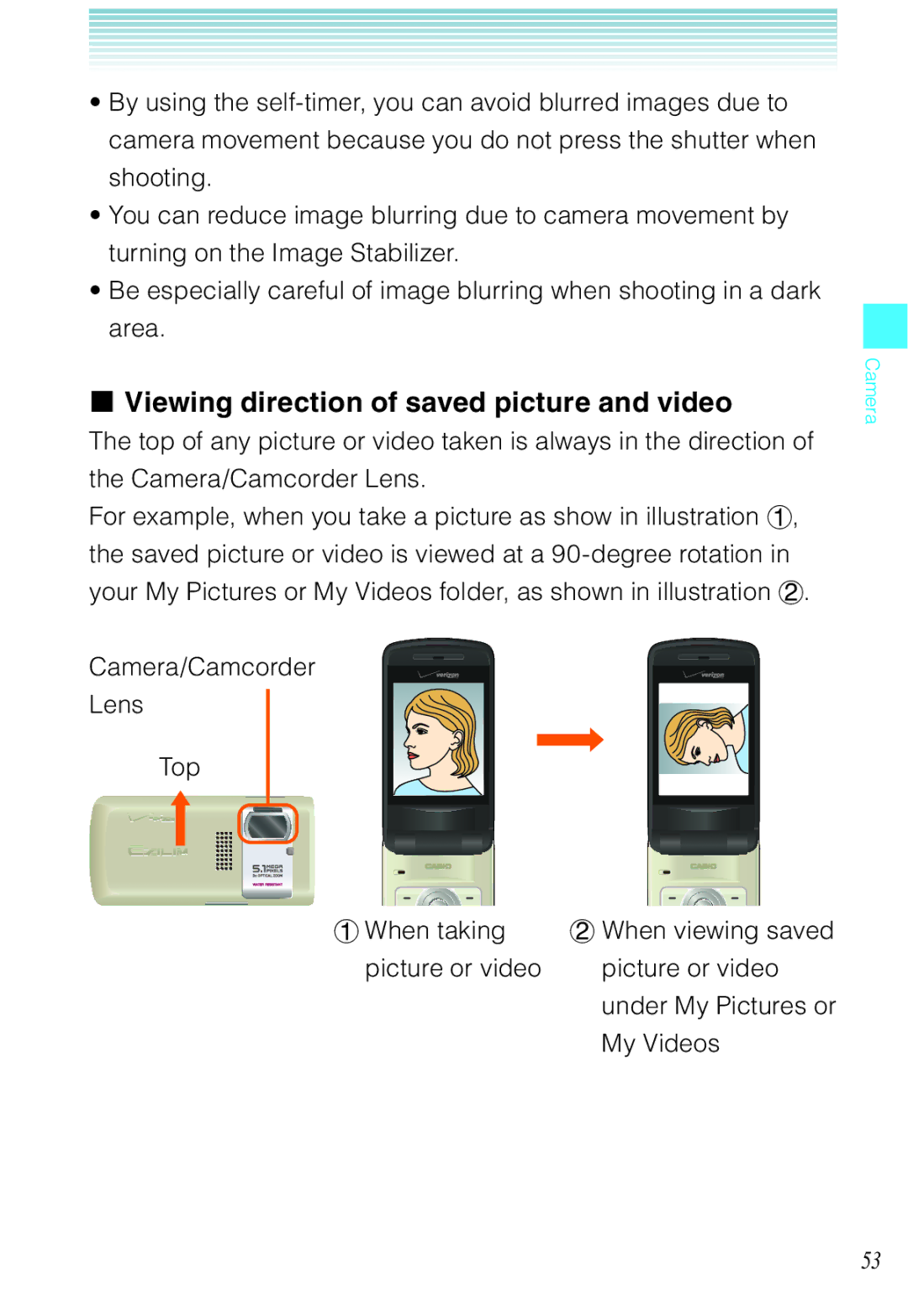 Casio C721 manual Viewing direction of saved picture and video 