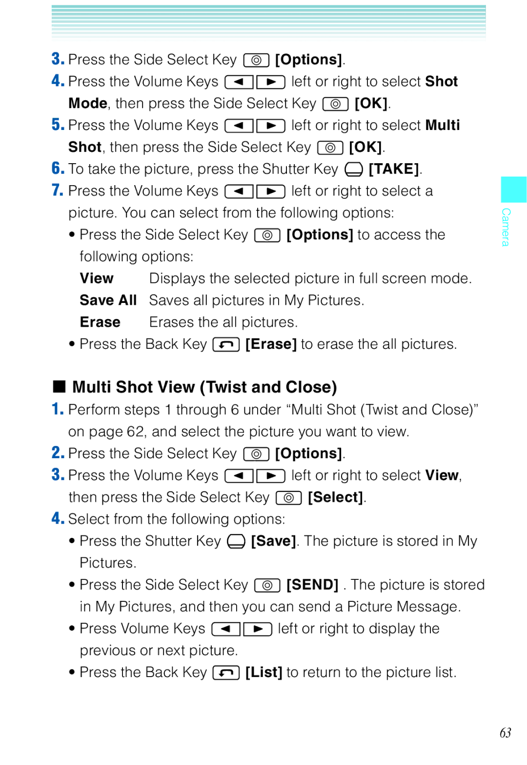 Casio C721 manual Multi Shot View Twist and Close 