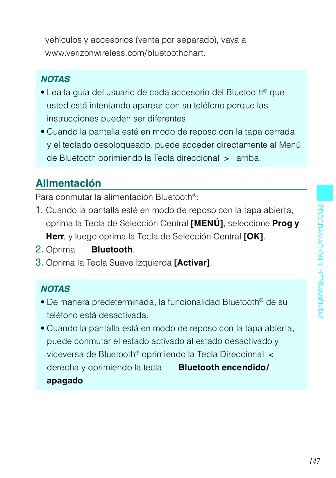 Casio C731 manual Alimentación, 147, Para conmutar la alimentación Bluetooth, Oprima Bluetooth 