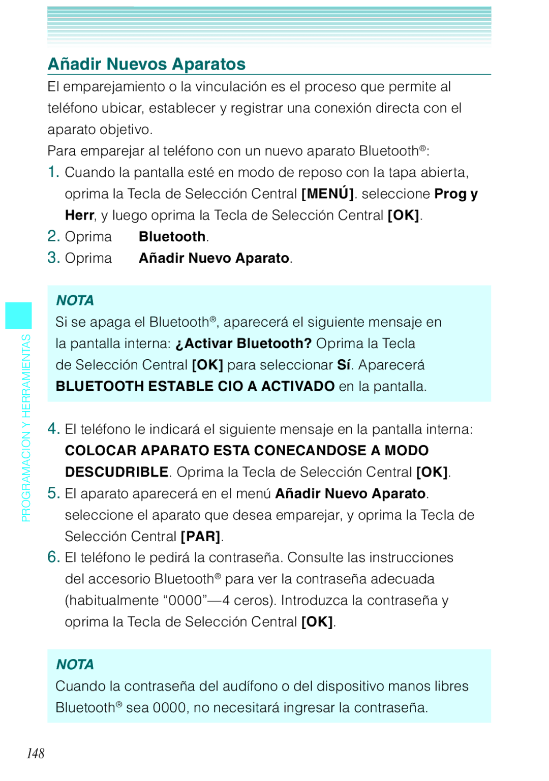Casio C731 manual Añadir Nuevos Aparatos, 148, Oprima Bluetooth Oprima Añadir Nuevo Aparato 