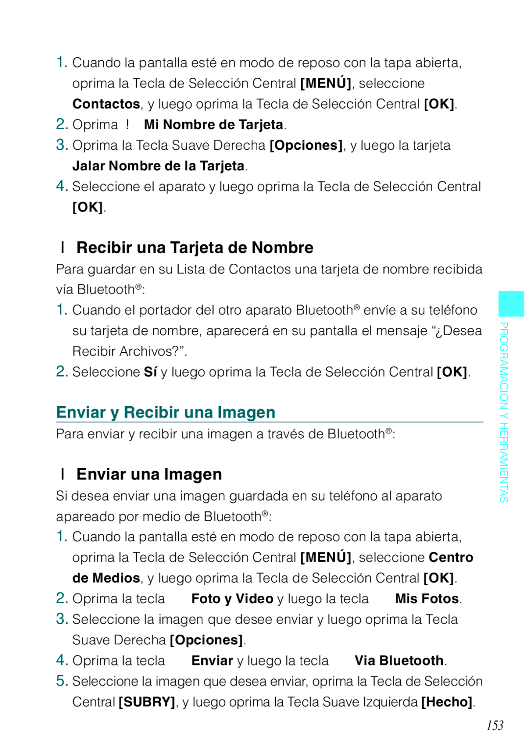 Casio C731 manual Recibir una Tarjeta de Nombre, Enviar y Recibir una Imagen, Enviar una Imagen, 153 