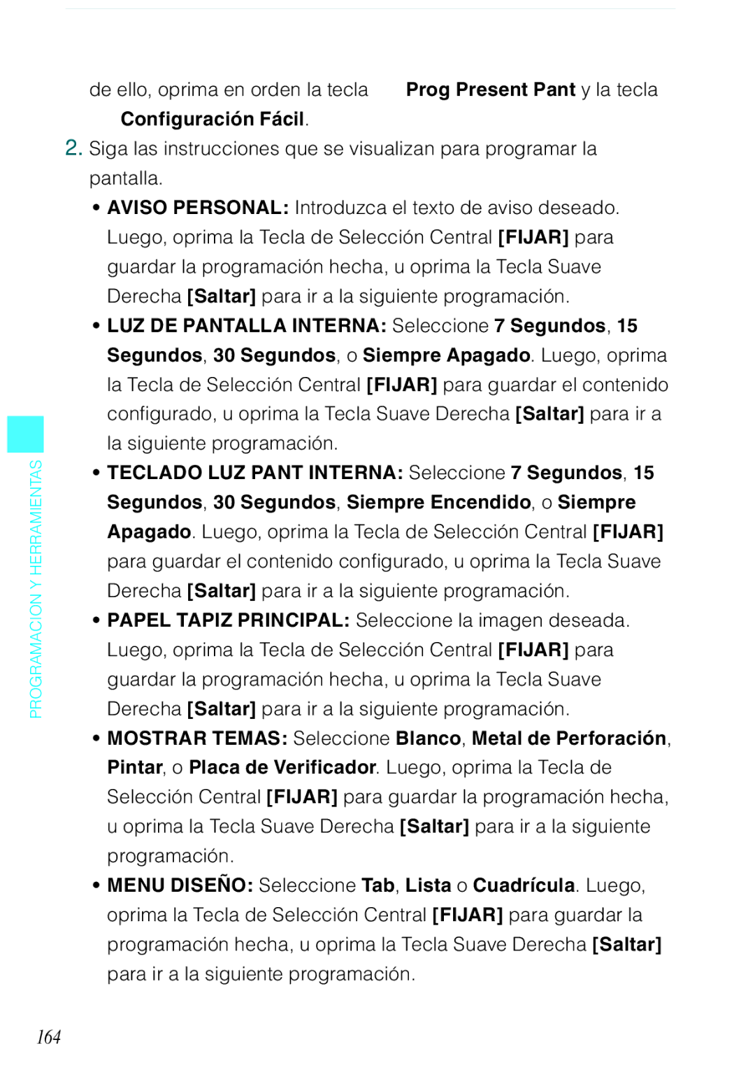 Casio C731 manual 164, Configuración Fácil 