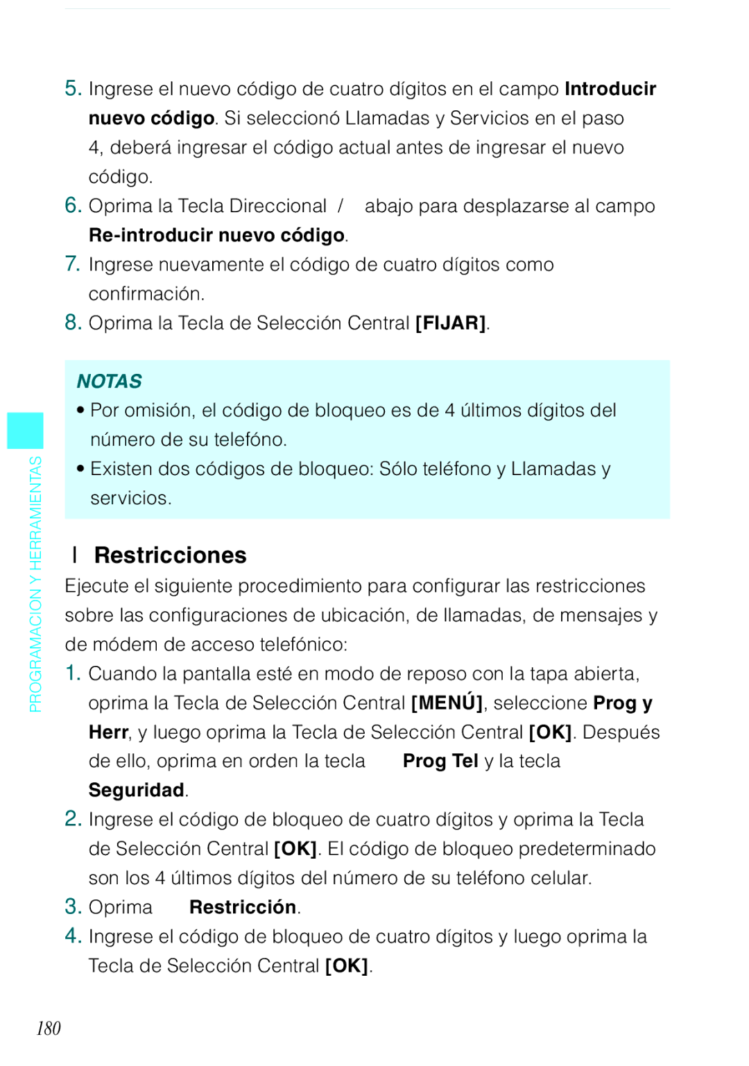 Casio C731 manual Restricciones, 180, Oprima Restricción 