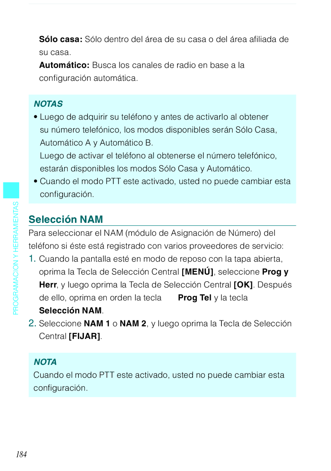 Casio C731 manual Selección NAM, 184 