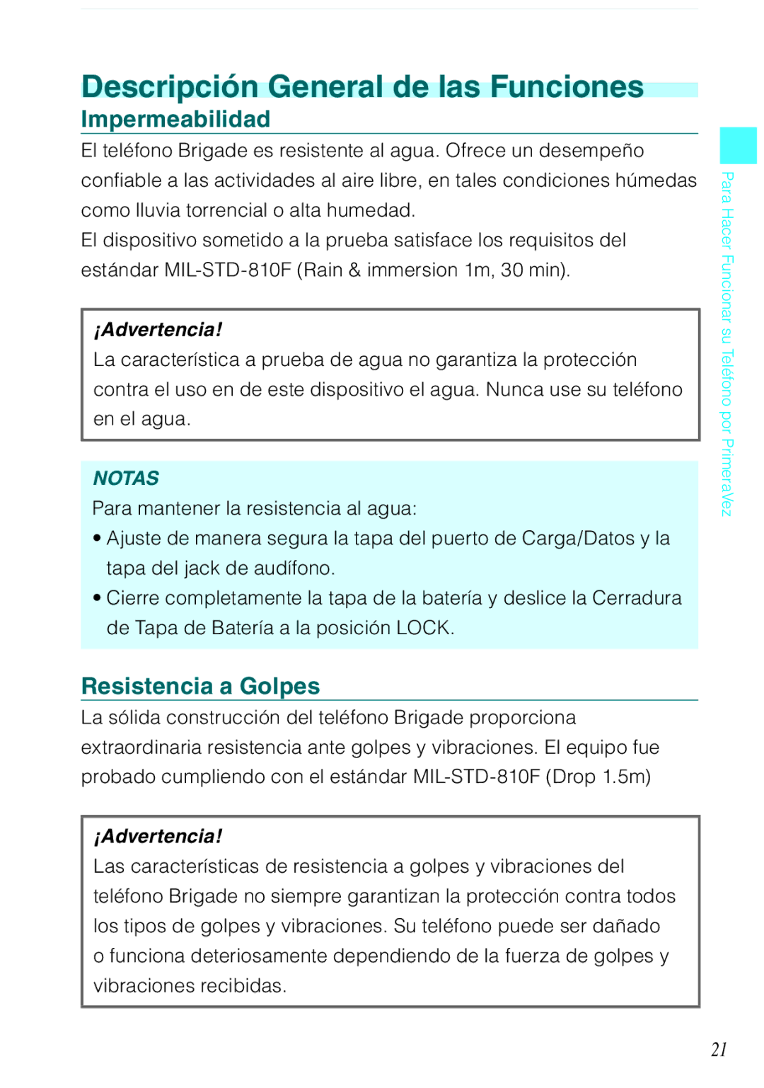 Casio C731 manual Descripción General de las Funciones, Impermeabilidad, Resistencia a Golpes 