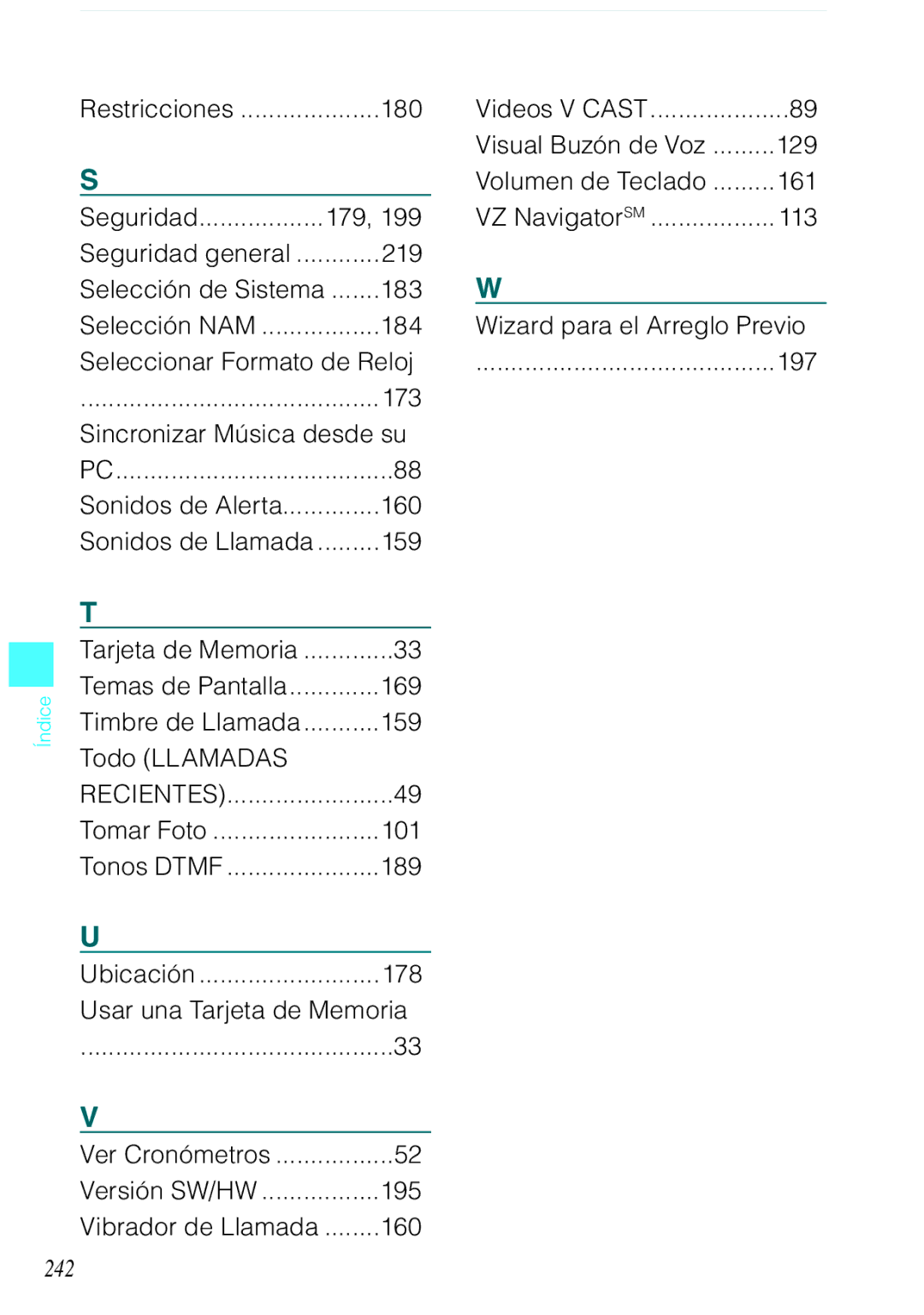 Casio C731 manual 242, Visual Buzón de Voz, VZ NavigatorSM 