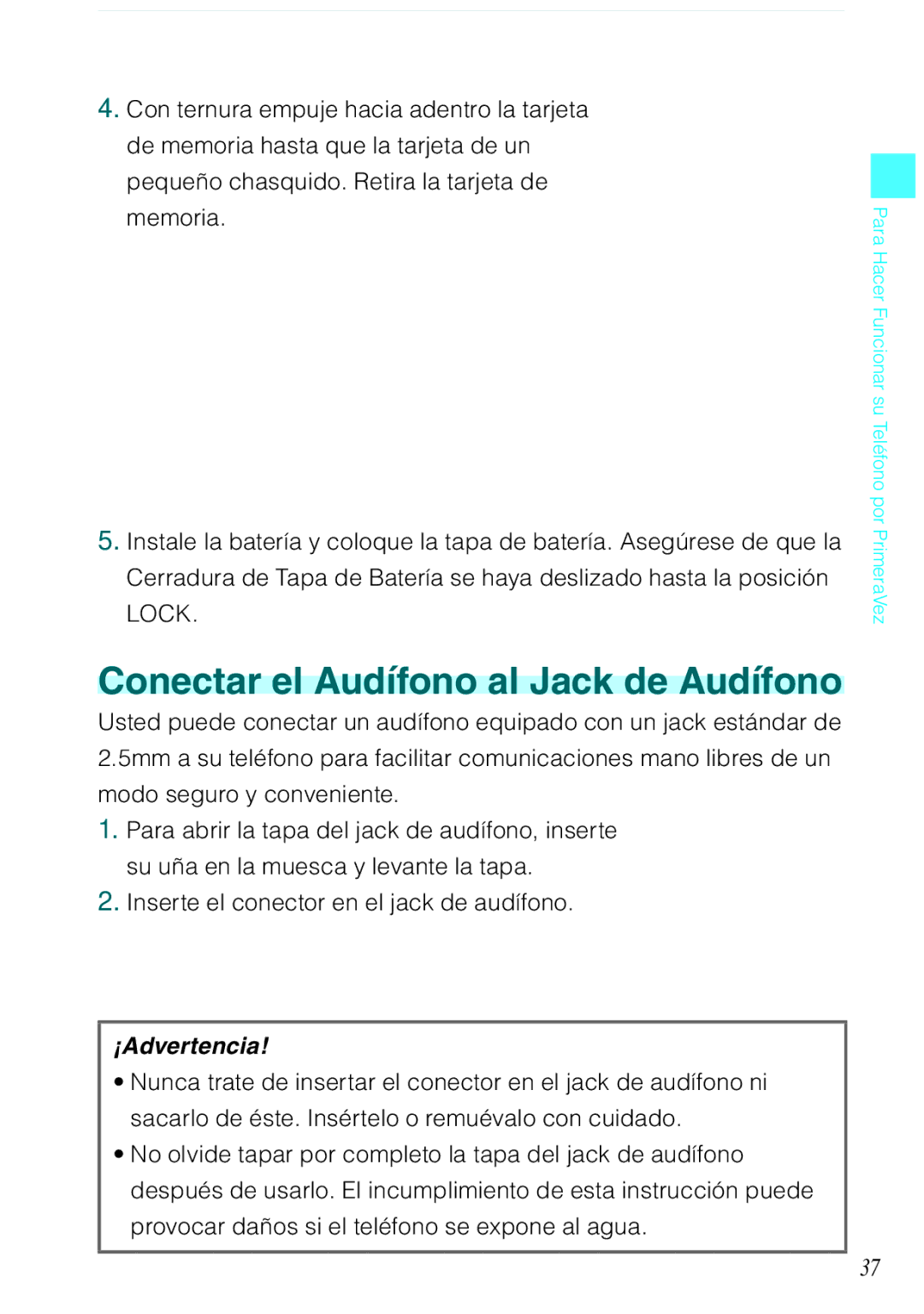 Casio C731 manual Conectar el Audífono al Jack de Audífono, Inserte el conector en el jack de audífono 