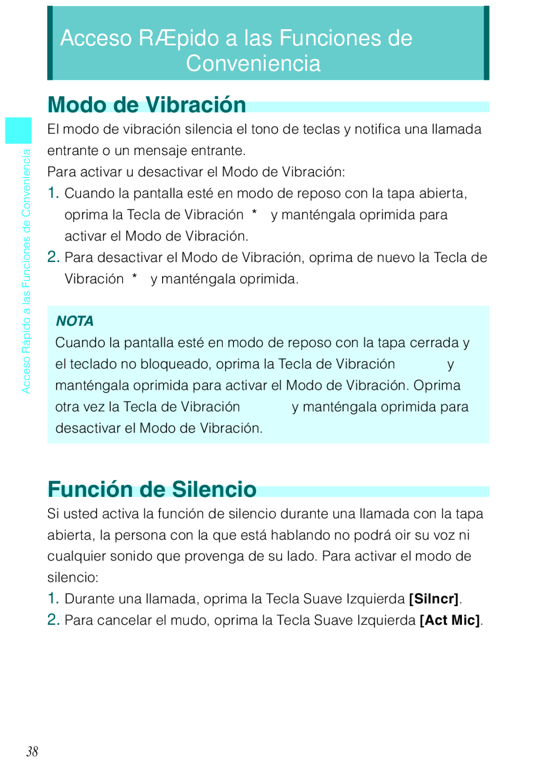 Casio C731 manual Función de Silencio, Desactivar el Modo de Vibración 