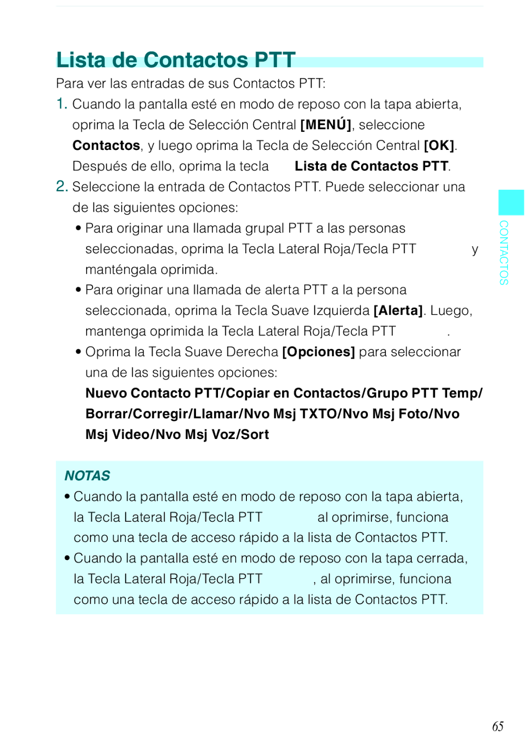 Casio C731 manual Lista de Contactos PTT, Para ver las entradas de sus Contactos PTT 