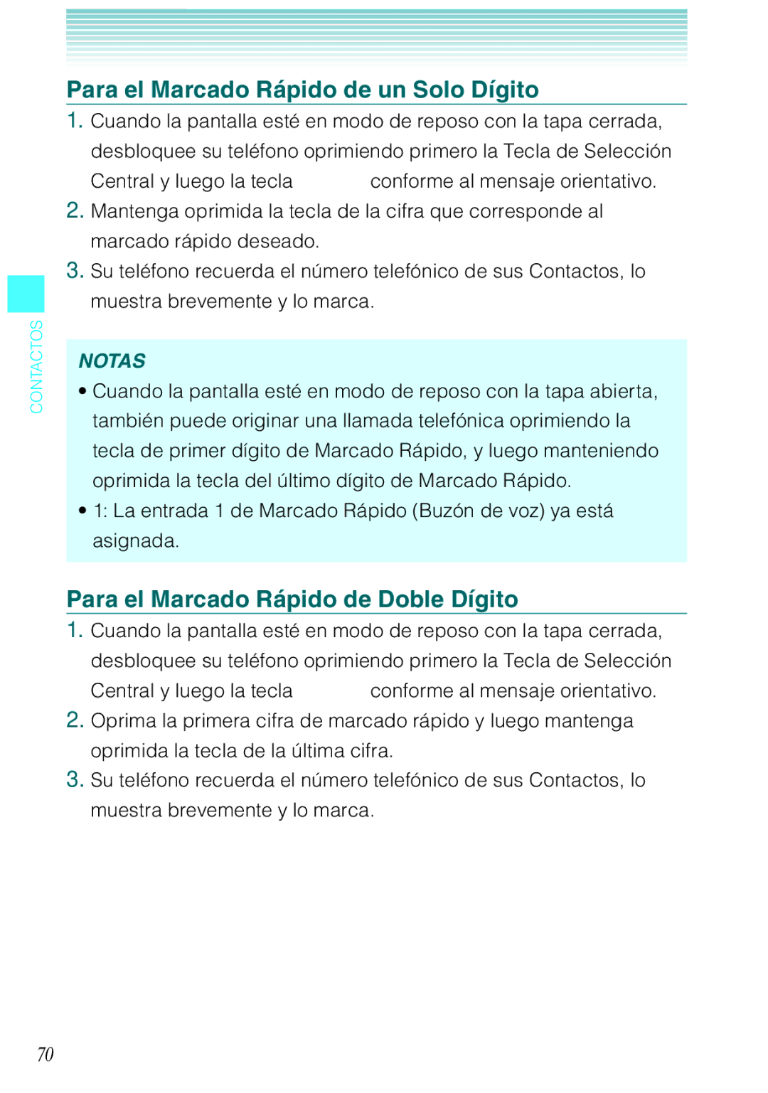 Casio C731 manual Para el Marcado Rápido de un Solo Dígito, Para el Marcado Rápido de Doble Dígito 