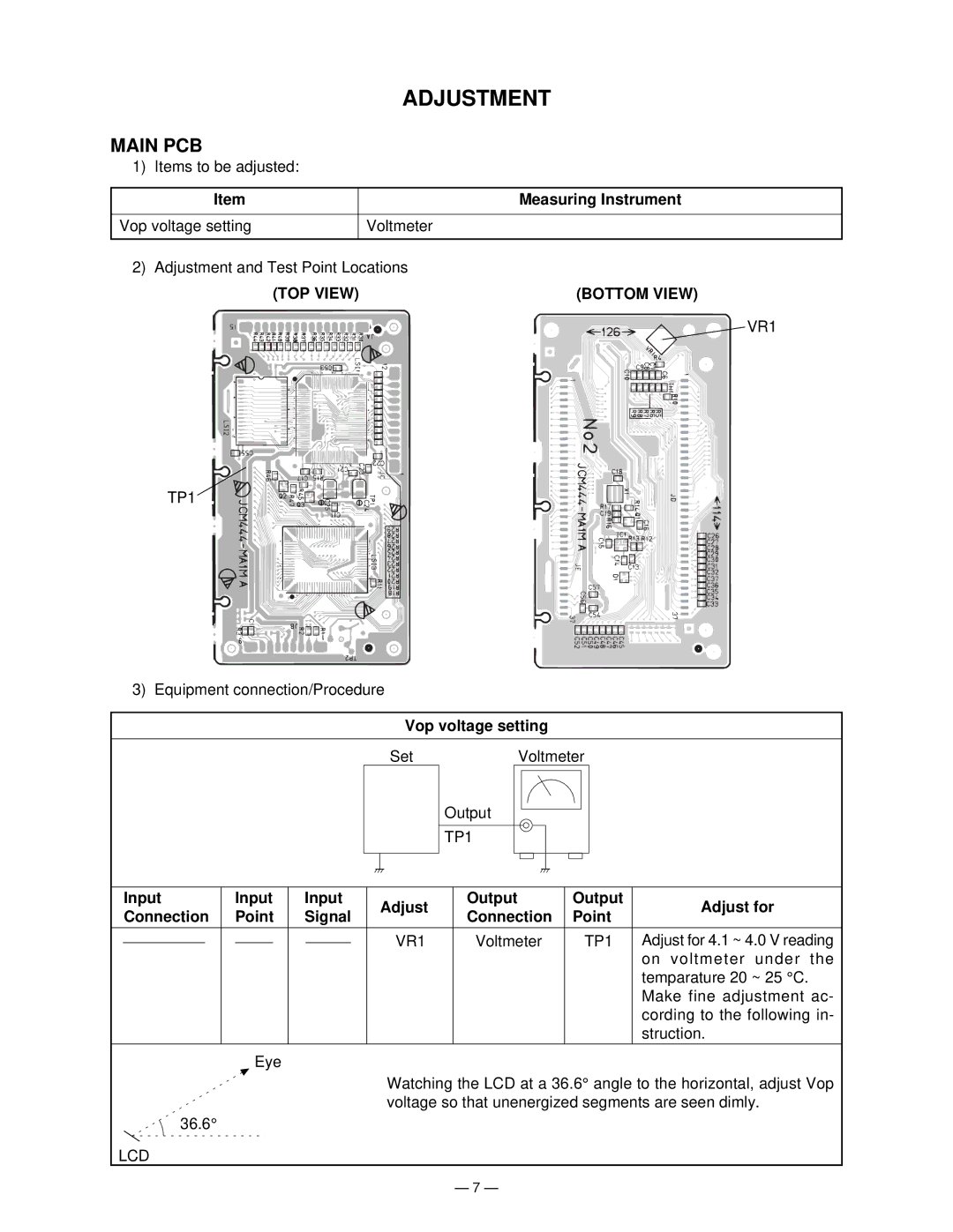 Casio casio electronic keyboard manual Adjustment, Main PCB, VR1 TP1 