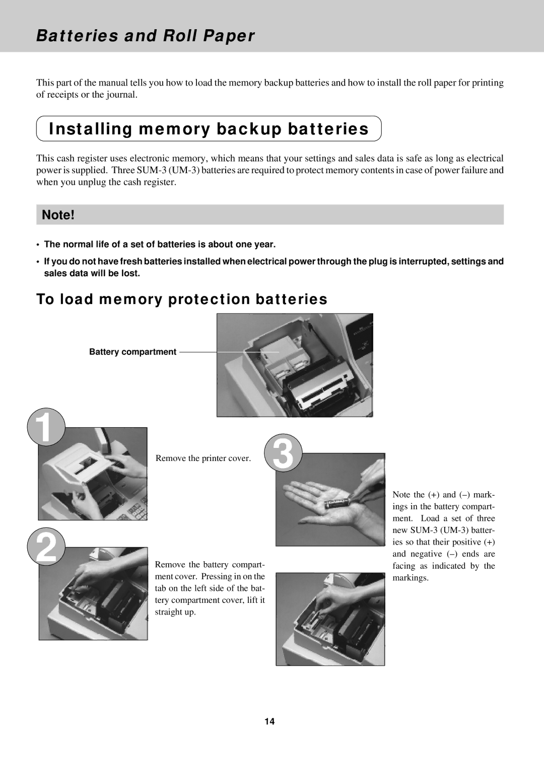 Casio CE-2400O Batteries and Roll Paper, Installing memory backup batteries, To load memory protection batteries 