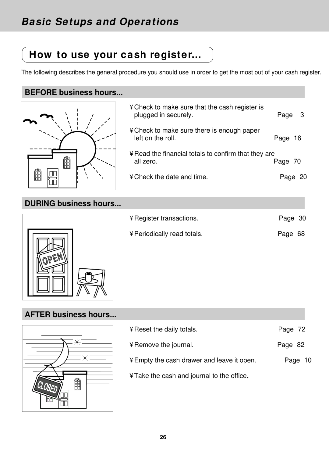 Casio CE-2400O instruction manual How to use your cash register, Before business hours 