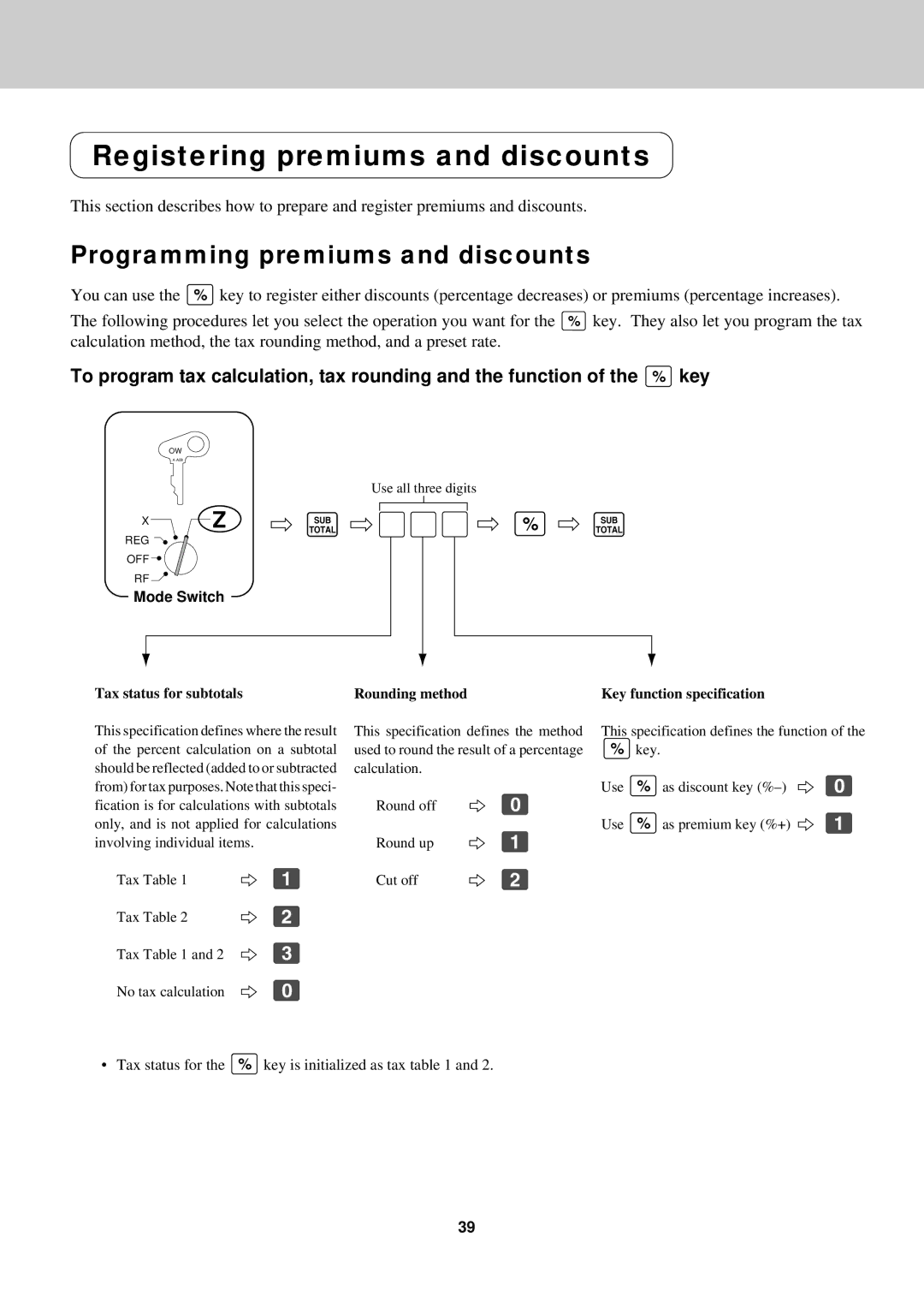 Casio CE-2400O instruction manual Registering premiums and discounts, Programming premiums and discounts 