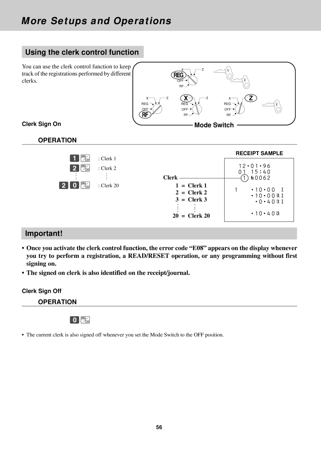Casio CE-2400O instruction manual Clerk Sign On, Clerk Sign Off 