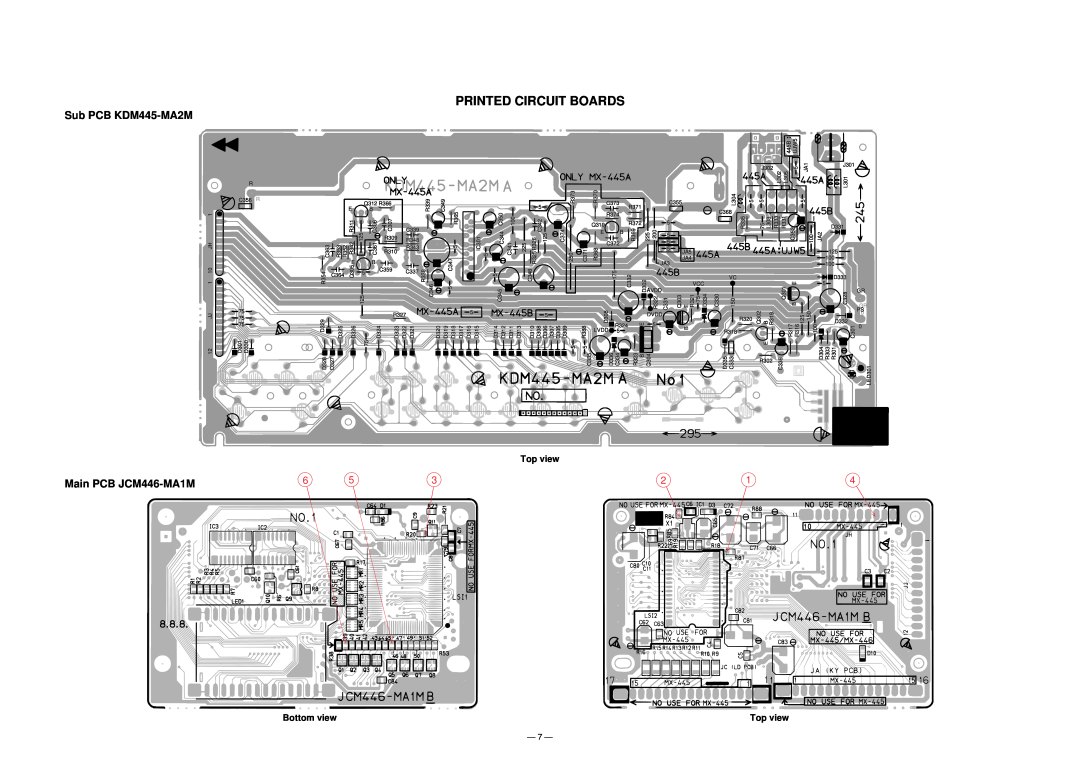 Casio CTK-220L manual Printed Circuit Boards, Sub PCB KDM445-MA2M, Main PCB JCM446-MA1M, Top view 