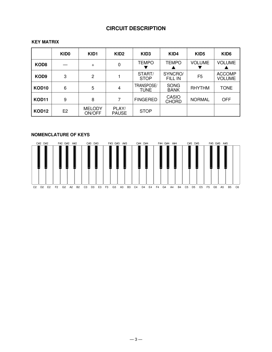 Casio CTK-230 Sep. 2003 manual Circuit Description 