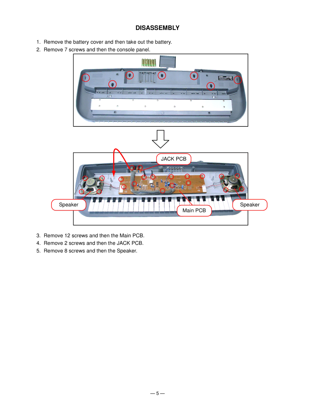 Casio CTK-230 Sep. 2003 manual Disassembly, Jack PCB 