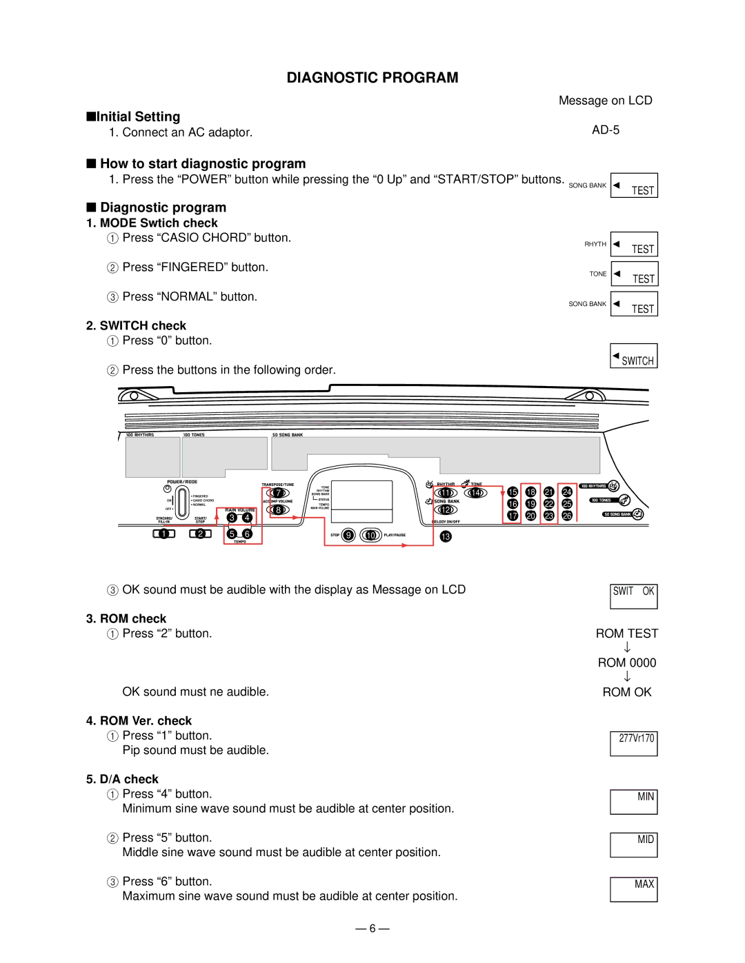 Casio CTK-230 Sep. 2003 manual Diagnostic Program 