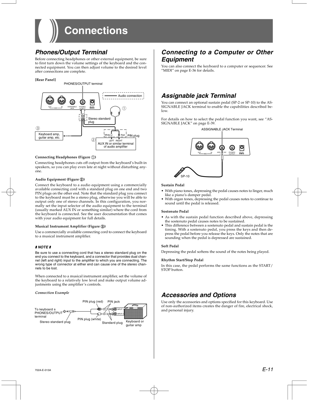 Casio CTK-571 Connections, Phones/Output Terminal, Connecting to a Computer or Other Equipment, Assignable jack Terminal 