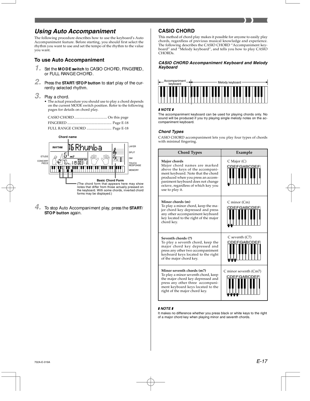 Casio CTK-571 Using Auto Accompaniment, To use Auto Accompaniment, Casio Chord Accompaniment Keyboard and Melody Keyboard 