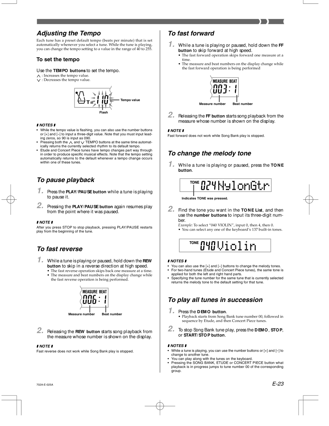 Casio CTK-571 manual To pause playback, To fast reverse, To fast forward, To change the melody tone 