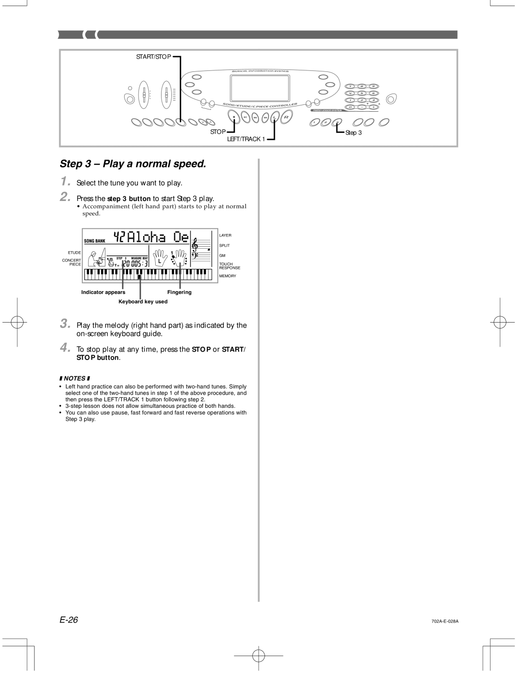 Casio CTK-571 manual Play a normal speed, Accompaniment left hand part starts to play at normal speed 