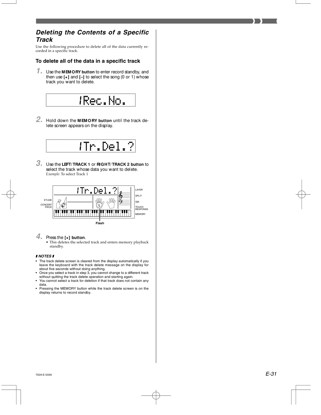 Casio CTK-571 manual Deleting the Contents of a Specific Track 