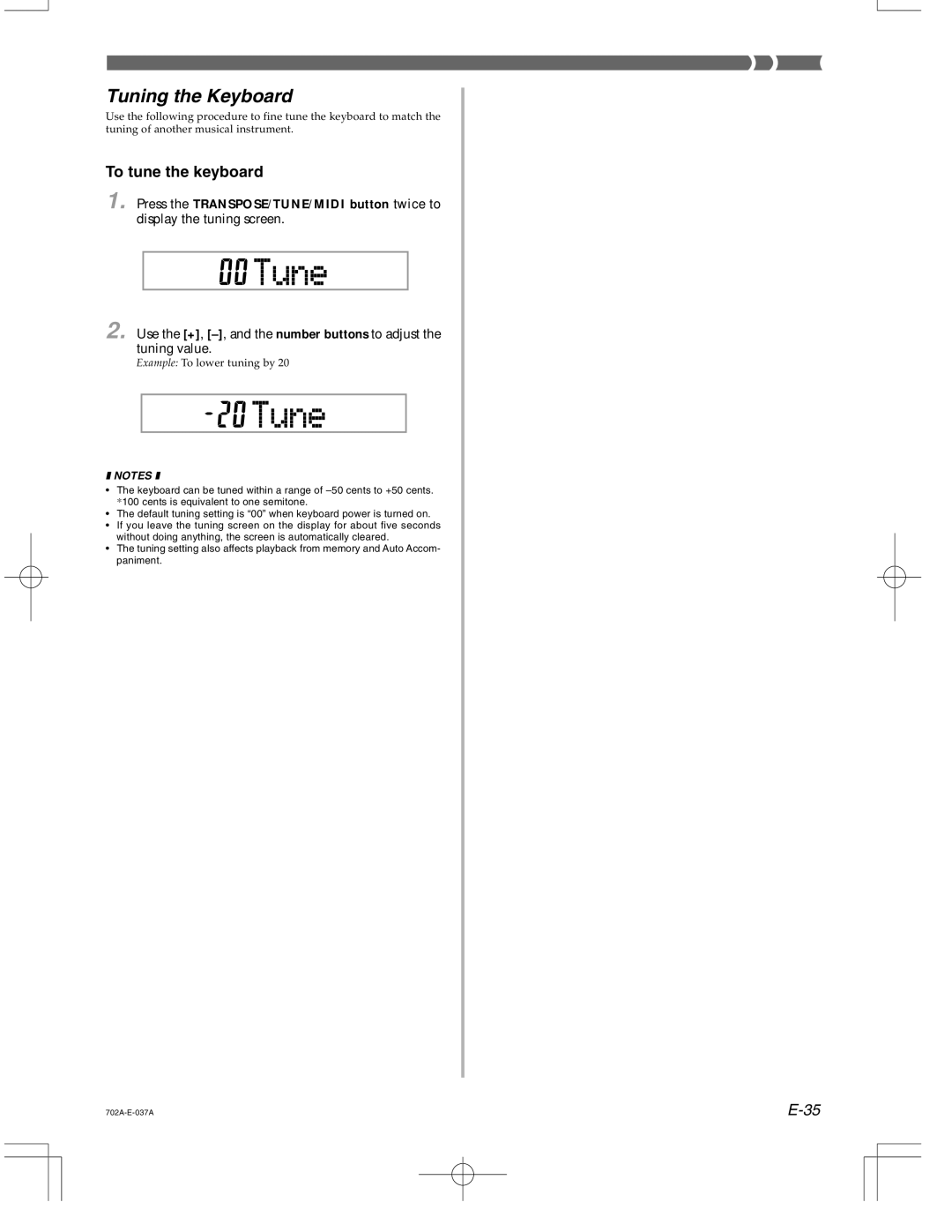Casio CTK-571 manual Tuning the Keyboard, To tune the keyboard 