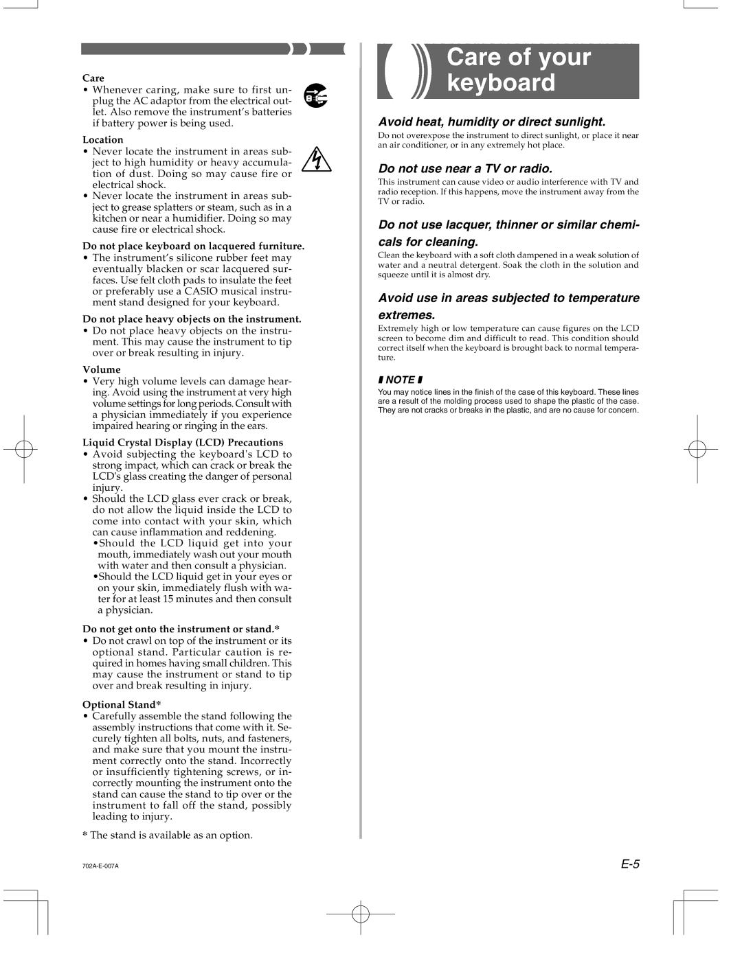 Casio CTK-571 manual Care of your keyboard 