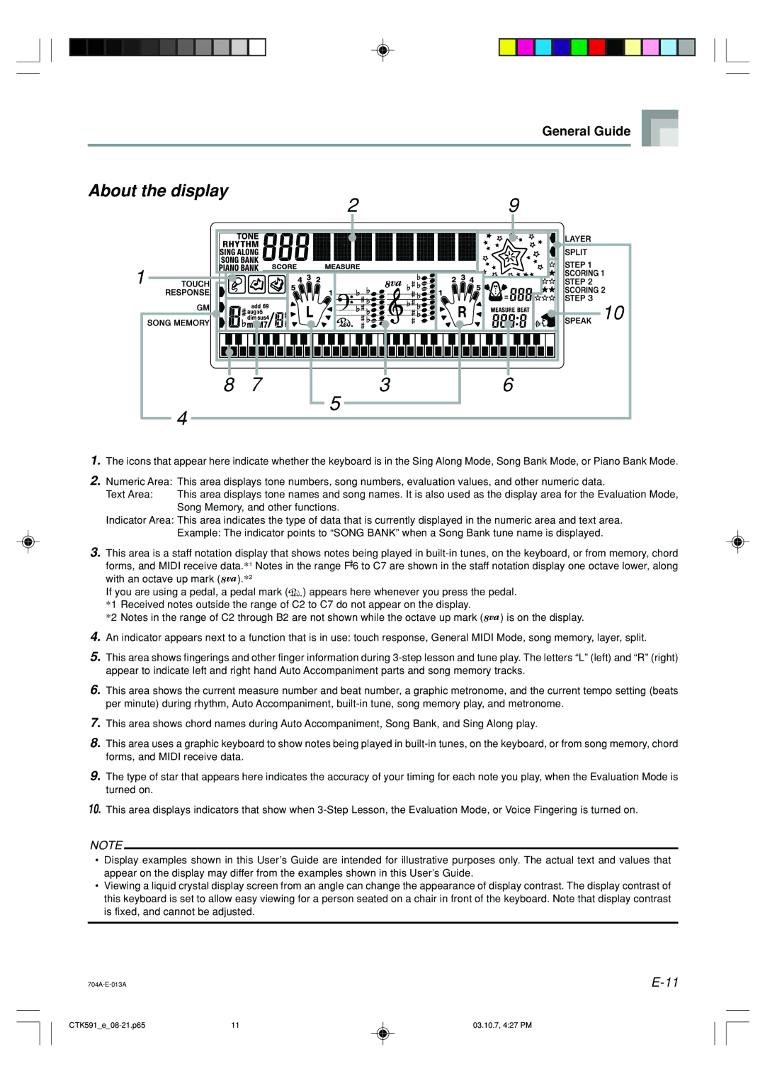 Casio CTK-593, CTK-591 manual About the display 