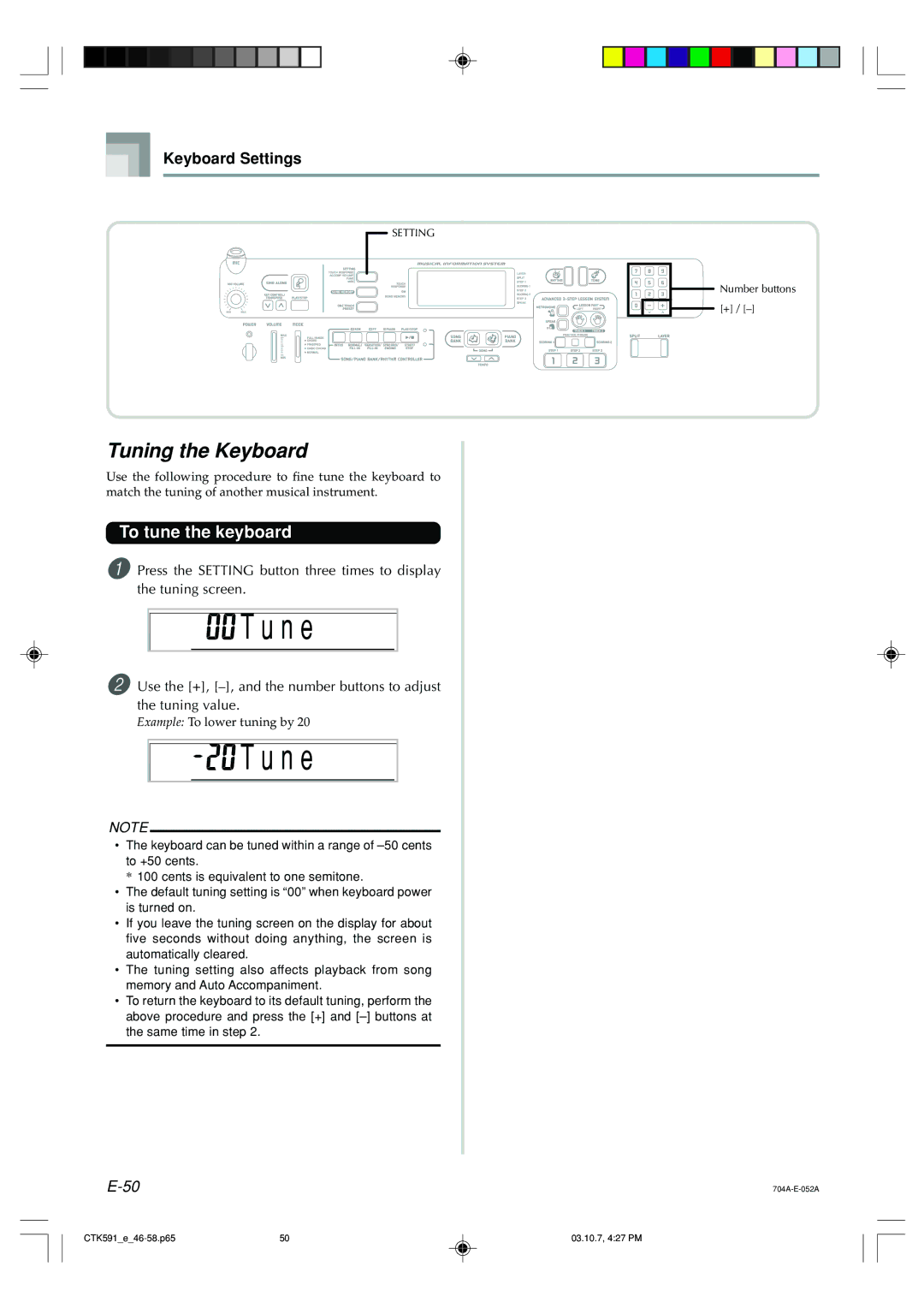 Casio CTK-591, CTK-593 manual N e, Tuning the Keyboard, To tune the keyboard 