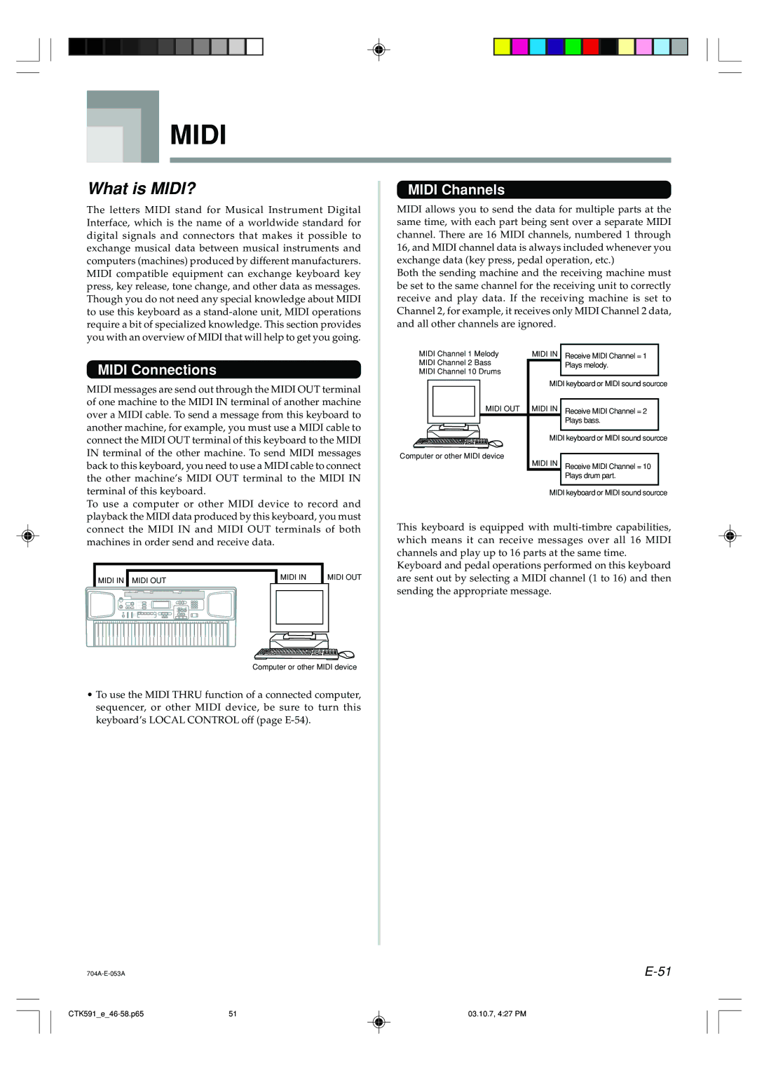 Casio CTK-593, CTK-591 manual What is MIDI?, Midi Connections, Midi Channels 