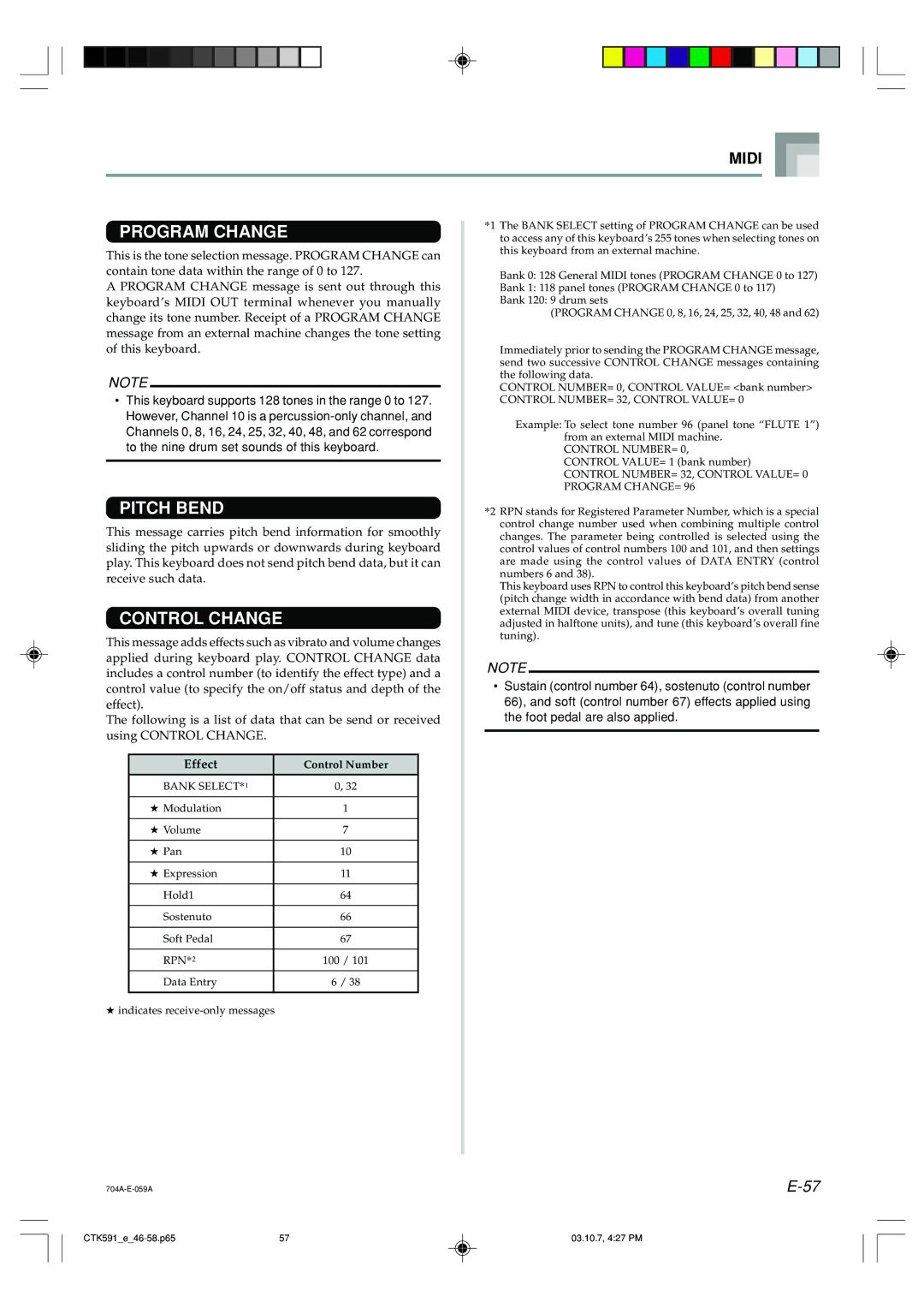 Casio CTK-593, CTK-591 manual Program Change, Effect 