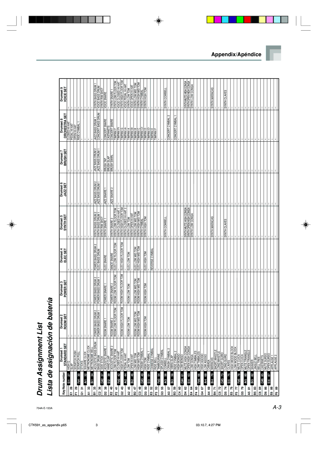 Casio CTK-591, CTK-593 manual Batería, DrumAssignmentList Listadeasignaciónde 